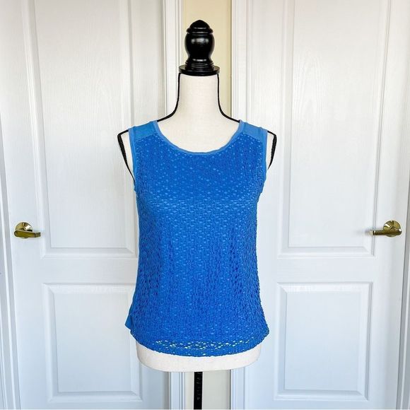 Loft XS Royal Blue Netted Layered Sleeveless Top - Picture 1 of 13